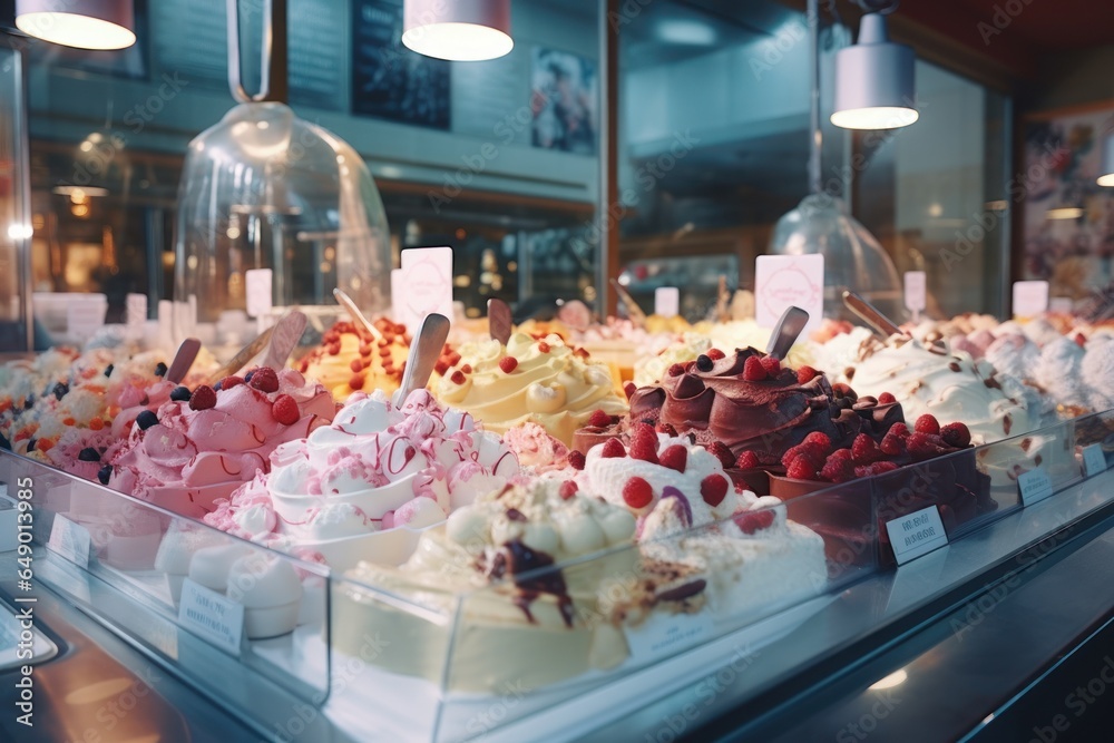 Canvas Prints A display case filled with a variety of delicious cakes. Perfect for bakery advertisements or food-related designs.