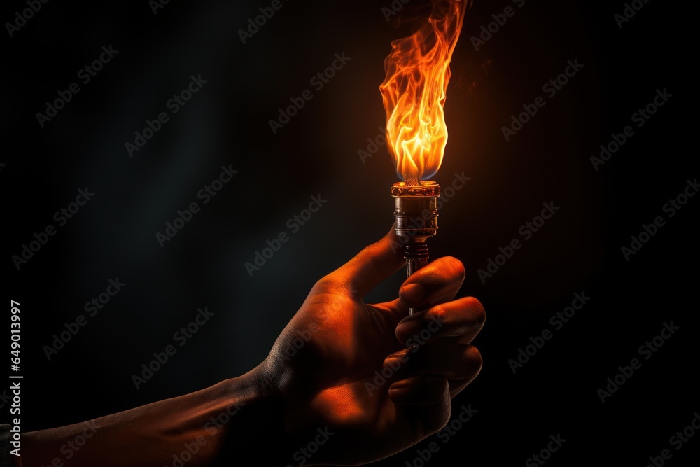 Poster a person holding a lit up light bulb in their hand. this image can be used to represent ideas, creat