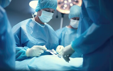 Surgeons performing in operating room. Generative AI