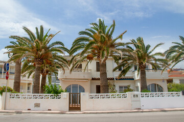 Fototapeta na wymiar House in a Spanish small town, house with white walls, Oropesa del Mar, summer in Spain