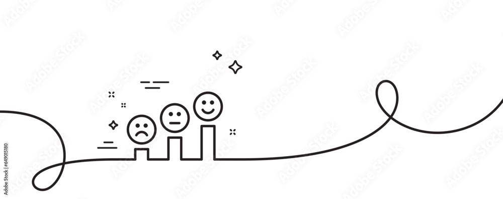 Poster customer satisfaction line icon. continuous one line with curl. positive feedback sign. smile chart 