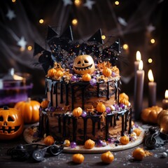 Halloween Cake with with a skull, candles