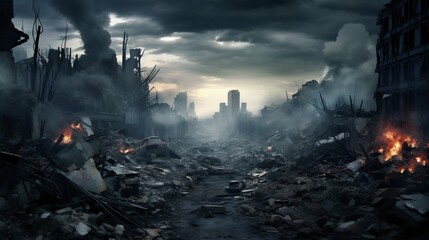 Cataclysmic Aftermath: A City's Descent into Ruin. Generative ai