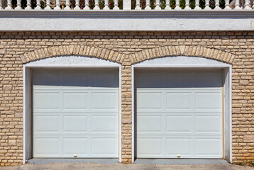 Two car garage of large country home - 649015347