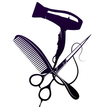 recommend clip art: Scissors comb and hair dryer, hair stylist and beauty salon sign