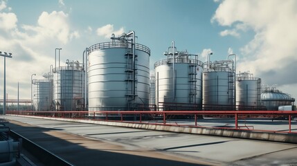 Obraz premium Majestic Reservoirs: Storage Tanks in an Industrial Heartland. Generative ai