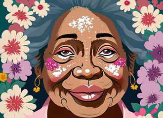 Elderly Black Woman Beauty Face Portrait Illustration