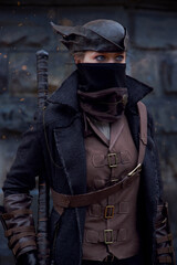 Renaissance Victorian era gothic style fashion fantasy costume portrait of Caucasian white...