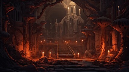 Obraz premium Cave in the forest. AI generated art illustration.