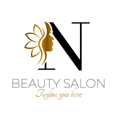 N Letter Initial Beauty Brand Logo Design in Black and Gold