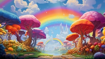 Fototapeta na wymiar A painting of a rainbow in the sky