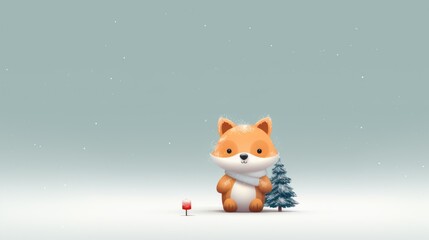 A fox with a christmas tree in its paws - obrazy, fototapety, plakaty