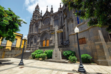Church of San Juan Bautista, Gothic Cathedral in Arucas, Gran Canaria, Spain. - 649016992