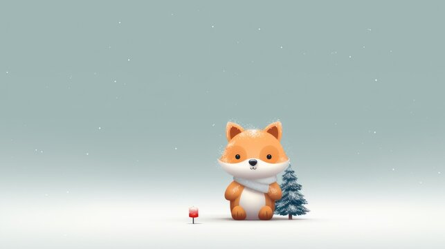 A fox with a christmas tree in its paws