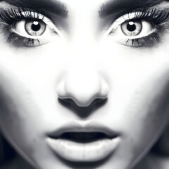 Close up of face woman black and white Generative AI