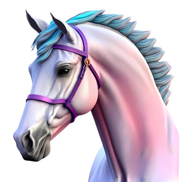 Horse head portrait realistic beautiful violet blue