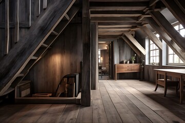 Rustic Loft in Wooden House: Light Pink and Dark Gray, Dutch Landscapes, Eco-Friendly Craftsmanship
