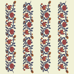 A colorful striped pattern border with floral and leaf motifs