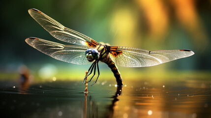 Naklejka premium Macro dragonfly extreme close up insect flying