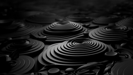Fototapeta na wymiar Schöner abstrakter futuristischer Hintergrund in welligen schwarz Farben für Webdesign und Drucksachen als Vorlage Querformat, ai generativ