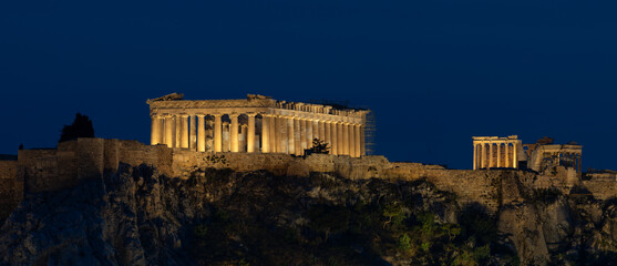 Athens' Acropolis lit up at night