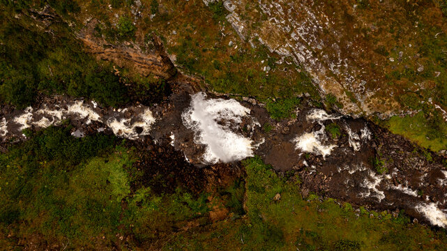 Aerial view of a salmon river in Norway created without Ai