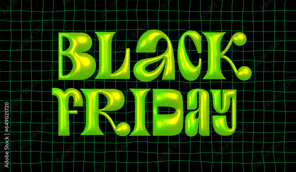 Aufkleber black friday sale background with neon colored 3d modern style letters. green y2k trendy font on bla