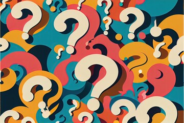 Question marks on colorful abstract background. Wallpaper illustration.