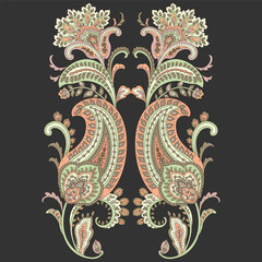 A black background with a highly detailed floral paisley design on it