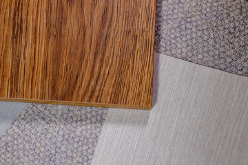 Moodboards showing samples of materials for stylization and choice of architects, including fabric...