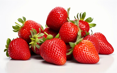 A Bunch of Fresh Red Strawberries on White Background