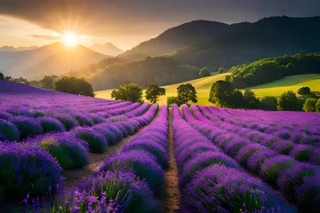 Fototapeten lavender field at sunset © manzil