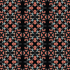 A vibrant red and blue pattern on a black background