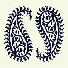 A set of two ornamental paisley designs on a white background