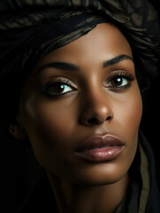 Soulful Beauty: Empowering Portrait of a Dark-Skinned Woman. Generative AI