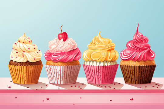 Illustration of muffins with berries on a light background