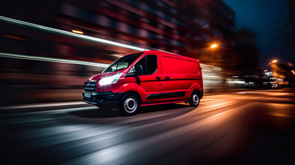 Fototapeta na wymiar Delivery van delivers at night