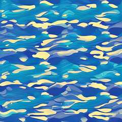 Abstract blue camouflage pattern background with a mix of shapes and colors (seamless)