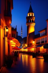 Naklejka premium a summer night in istanbul with galata tower