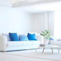 modern living room with blue sofa