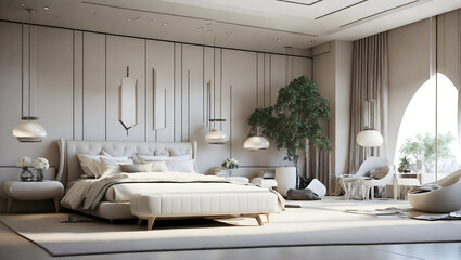 Fototapeta na wymiar luxury hotel room , Interior design of modern elegant bedroom