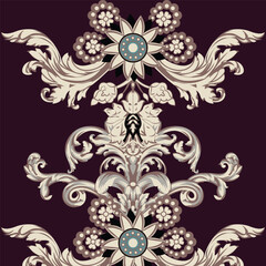 A purple background with white flowers and swirls