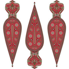 Red and green decorative abstracts items on a white background