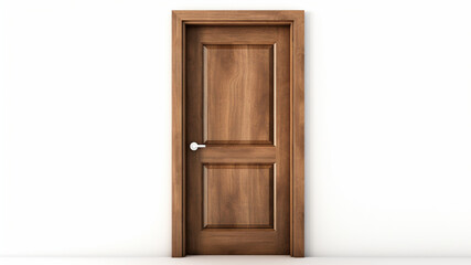 photo of an oak door in a door frame surrounded by a plain white background, isolated