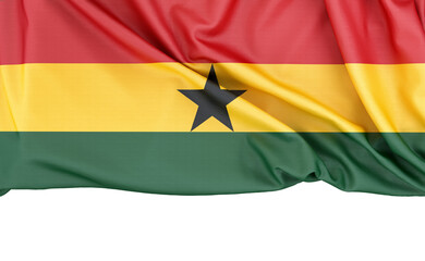 Flag of Ghana isolated on white background with copy space below. 3D rendering