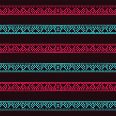 A vibrant striped background in red, blue, and black colors