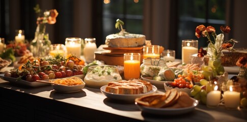 Various dishes are served on the buffet line