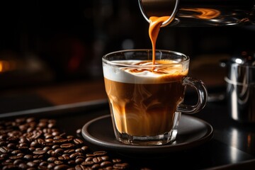 Fototapeta premium A barista pouring latte into a cup