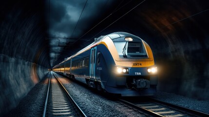 Naklejka premium Passenger train crossing tunnel