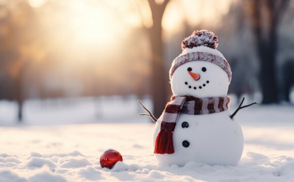 A snowman in winter background